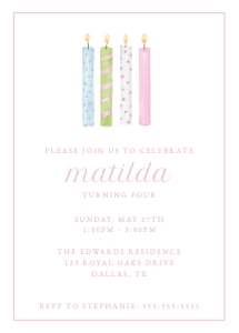 BIRTHDAY CANDLES - INVITATION (PINK AND PASTEL): BIRTHDAY CANDLES - INVITATION (PINK AND PASTEL)
