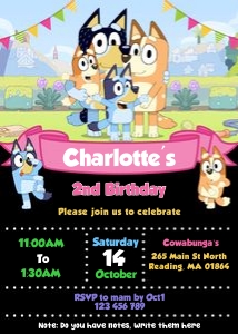 Bluey Girl Invitation BB1: 4429