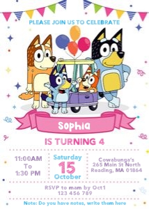Bluey Birthday Party Invitation-Girl: 4421