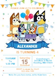 Bluey Birthday Party Invitation-Boy: 4414