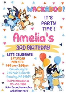 Bluey Birthday Invitation Girl: 4385