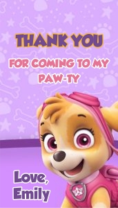Paw Patrol Thank you tag: 4630