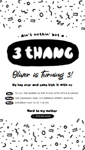 Ain't nuthin but a 3 thang birthday party invitation | Mobile 1080x1920 px: Ain't nuthin but a 3 thang birthday party invitation