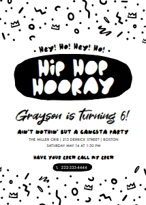 Hip hop hooray 6th birthday party invitation | Card 5x7": Hip hop hooray 6th birthday party invitation