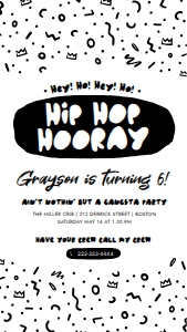 Hip hop hooray 6th birthday party invitation | Mobile 1080x10920 px: Hip hop hooray 6th birthday party invitation
