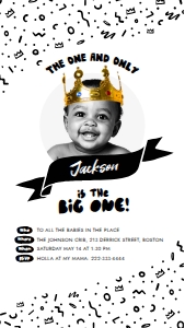 The Notorious One birthday party invitation| Mobile 1080x1920px: The Big One birthday party invitation