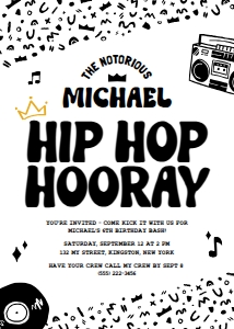 Hip Hop Hooray Birthday Invitation | Card 5x7": Hip Hop Hooray Birthday Invitation