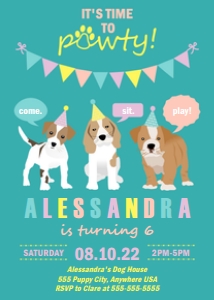 PWL6 5x7 TEAL INVITE: Puppy Party Pack Bakery Teal