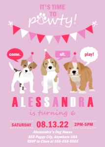 PWL20 5x7 PINK INVITE: Invite Puppy Party Pink