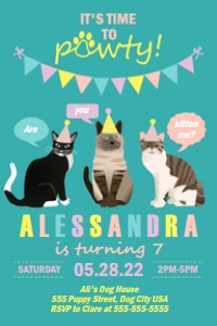 PWL7 4x6 TEAL INVITE: Kitty Party Pack Teal