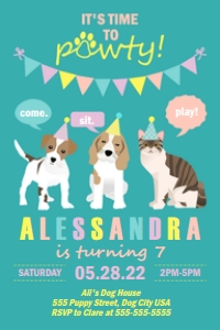 PWL4 4x6 TEAL INVITE: Puppy Kitty Party Pack CB Teal