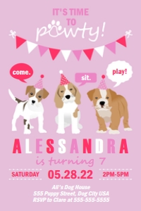 PWL20 4x6 PINK INVITE: Invite Puppy Party Pink