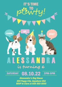 PWL4 5x7 TEAL INVITE: Puppy Kitty Party Pack CB Teal
