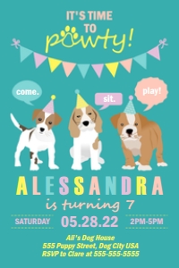 PWL6 4x6 TEAL INVITE: Puppy Party Pack Bakery Teal