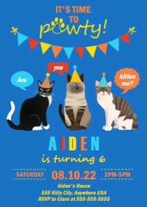 PWL19 5x7 BLUE INVITE: Invite Kitty Party Blue