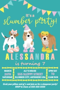 PWL6 4x6 TEAL SLUMBER PARTY INVITE: Invite Puppy Slumber Party Teal
