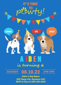 PWL18 5x7 BLUE INVITE: Puppy Party Pack CB Blue