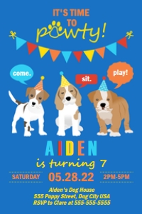 PWL18 4x6 BLUE INVITE: Puppy Party Pack CB Blue