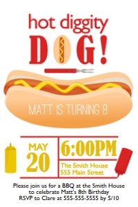 PWL8 4x6 Red Hot Diggity Dog Invite: Backyard BBQ Party Package