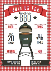 PWL8 5x7 KAMADO GRILL INVITE: Invite BBQ Kamado Grill Red