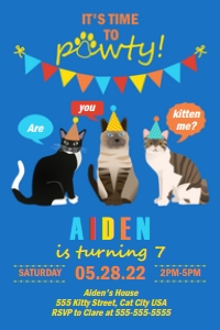 PWL19 4x6 BLUE INVITE: Invite Kitty Party Blue