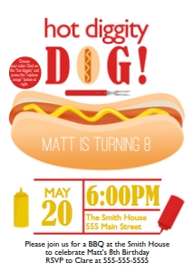PWL8 5x7 Red Hot Diggity Dog Invite: Backyard BBQ Party Package