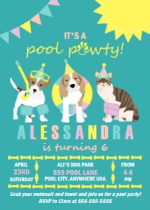 Invite Pool Pawty Teal design preview