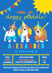 PWL27 5x7 BLUE INVITE: Invite Doggy Paddle Blue