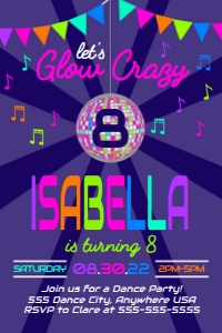 PWL2 4x6 INVITE PURPLENEON: Invite Dance Party Let's Glow Crazy BlacklightNeon