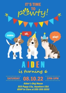 Invite Puppy Kitty Party Blue design preview
