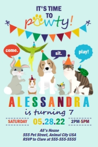PWL3B 4x6 INVITE MULTIBLUE: Pet Party Pack Multiblue