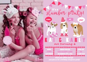 PWL20 5x7 PINK SLUMBER PHOTO INVITE: Photo Invite Puppy Party Pink