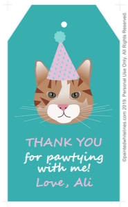 Favor Tags Kitty Cat Party Teal: Favor Tags Kitty Cat Party Teal