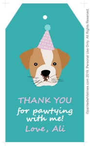 Favor Tags Puppy Kitty Party Teal: Favor Tags Puppy Kitty Party Teal