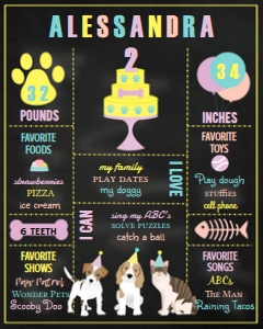 Milestone Board 8x10 Puppy Kitty Party: Milestone Board 8x10 Puppy Kitty Party Teal