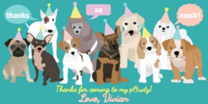 6x3 Thank You Flat Lay Puppy Party Teal: Flat Lay Thank You Puppy Party Teal