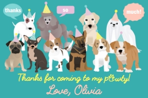 6x4 Thank You Flat Lay Puppy Party Teal: Flat Lay Thank You Puppy Party Teal