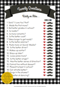 Twenty Questions Game Board I Do BBQ design preview