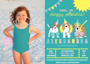 5x7 Photo Invite Doggy Paddle: Photo Invite Doggy Paddle Teal