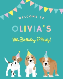 16x20 Welcome Sign Puppy Party Teal: Welcome Sign Poster Sizes Puppy Party Teal