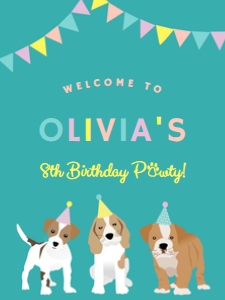 18x24 Welcome Sign Puppy Party Teal: Welcome Sign Poster Sizes Puppy Party Teal