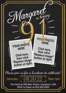 5x7 Invite Any Age Photo Comparison: Invitation Any Age Photo Comparison Black and Gold