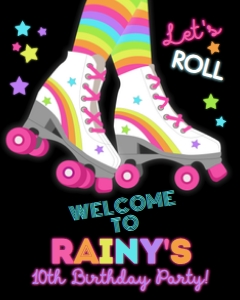 Welcome Sign 8x10 Roller Skating Party Black Neon Pink: 8x10 Roller Skating Welcome Sign Black Neon Pink