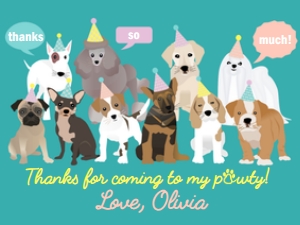 3x4 Thank You Flat Lay Puppy Party Teal: Flat Lay Thank You Puppy Party Teal
