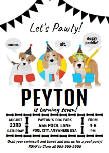5x7 Doggy Paddle Invite PWL6BW: Invite Doggy Paddle Black White