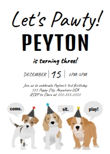 Invite Puppy Party Black and White design preview