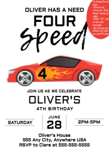 5x7 Need Four Speed Racecar Invite design preview