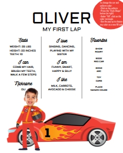 Stat Board Race Car Party design preview