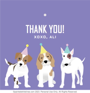 3x3 Puppy Party Favor Tag Purple: Square Favor Tags Puppy Party Purple