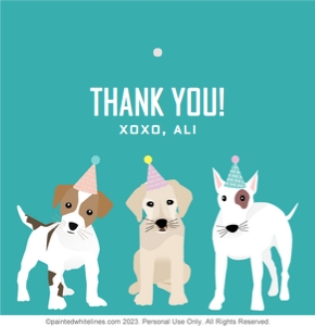 3x3 Puppy Party Favor Tag Teal: Square Favor Tags Puppy Party Teal